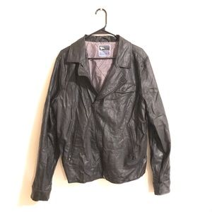 Modern amusement black leather jacket